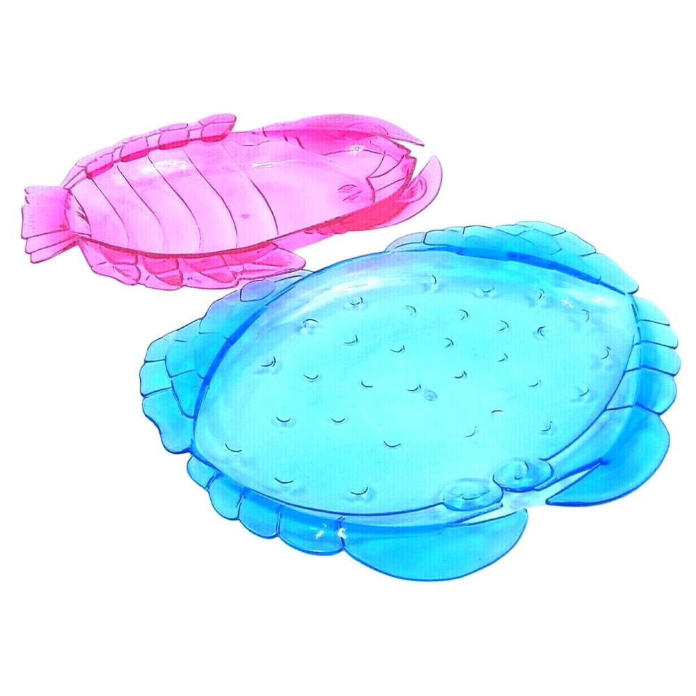 Plastic Fish Crab Serving Trays Snack Trays Taiwan Blue Pink Lot of 2